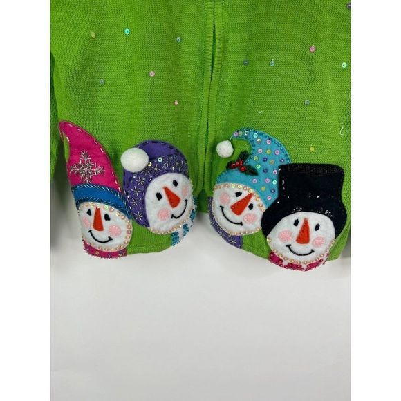 Heirloom Collectibles Christmas Collection Green Snowmen Ugly Sweater Size M - Picture 4 of 7